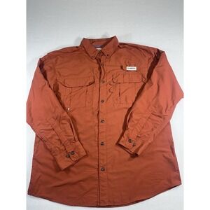 Magellan Outdoors Fishing Shirt Mens Medium Orange Long Sleeve Button Up Cargo